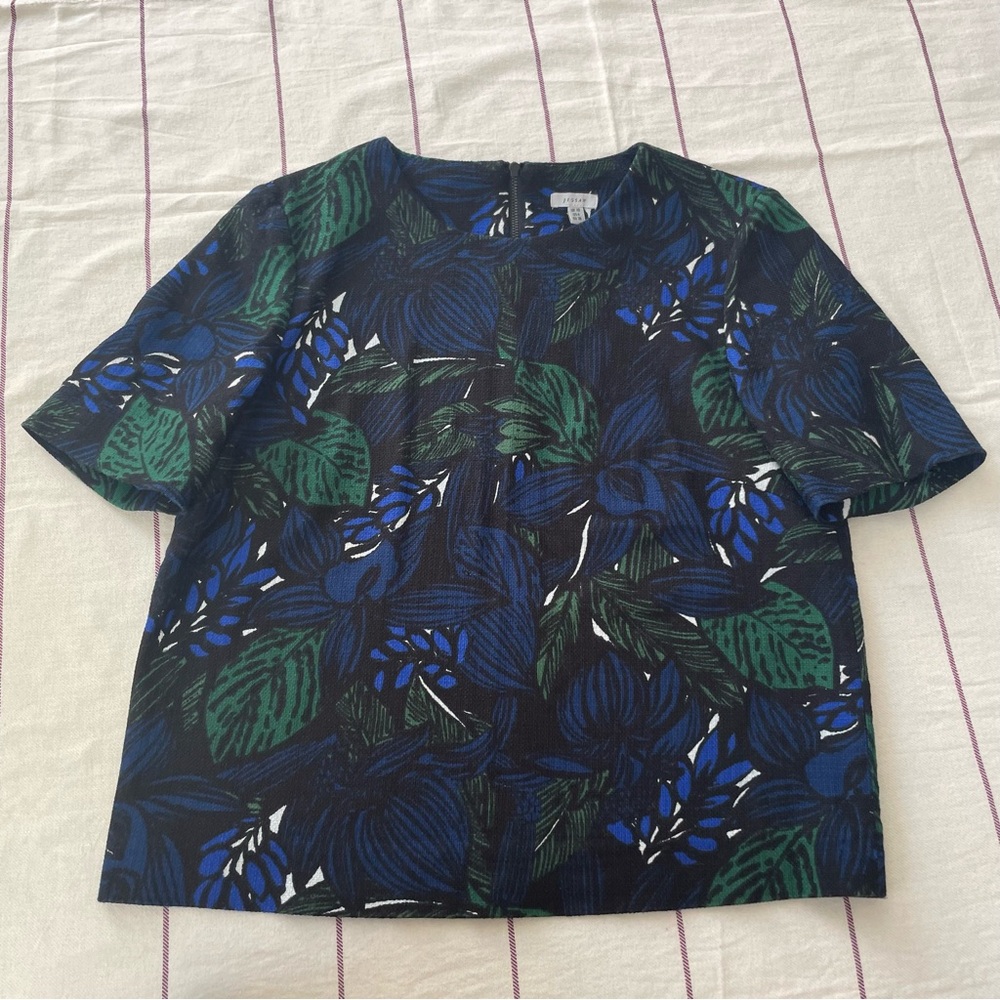 Jigsaw zipper closure heavyweight cotton blend bold floral workwear blouse